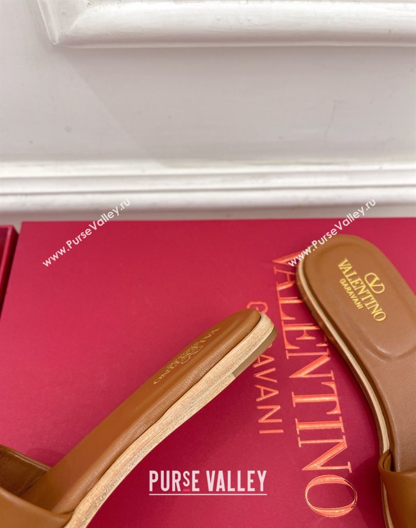 Valentino VLogo Cut-out Calfskin Flat Slide Sandals Brown 2024 (Leather Outsole) (MD-240429058)