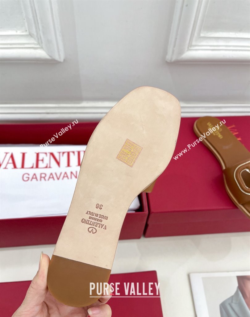 Valentino VLogo Cut-out Calfskin Flat Slide Sandals Brown 2024 (Leather Outsole) (MD-240429058)