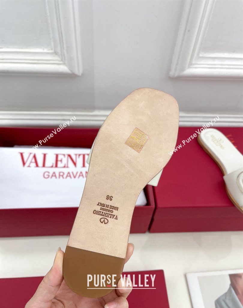 Valentino VLogo Cut-out Calfskin Flat Slide Sandals White 2024 (Leather Outsole) (MD-240429059)