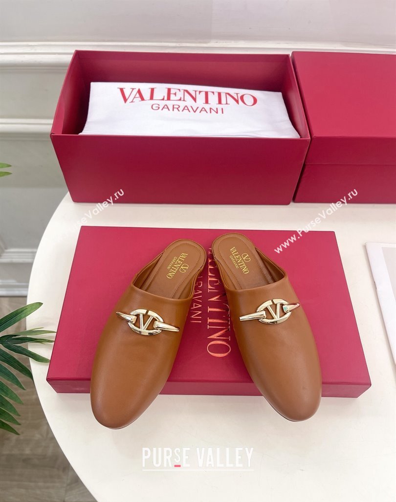 Valentino The Bold Edition VLogo Flat Mules Tan Brown 2024 0429 (MD-240429086)