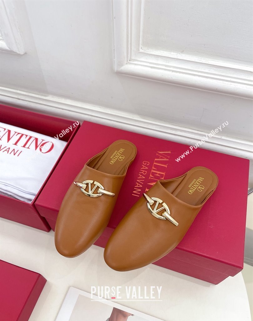 Valentino The Bold Edition VLogo Flat Mules Tan Brown 2024 0429 (MD-240429086)