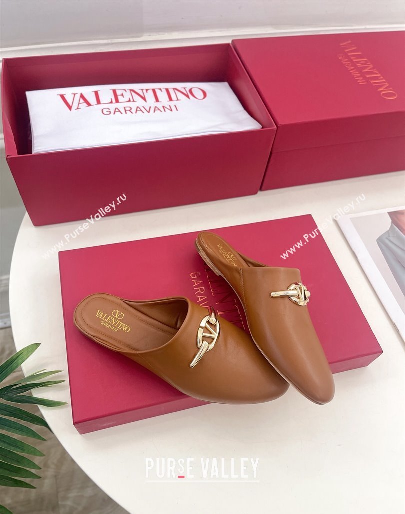 Valentino The Bold Edition VLogo Flat Mules Tan Brown 2024 0429 (MD-240429086)