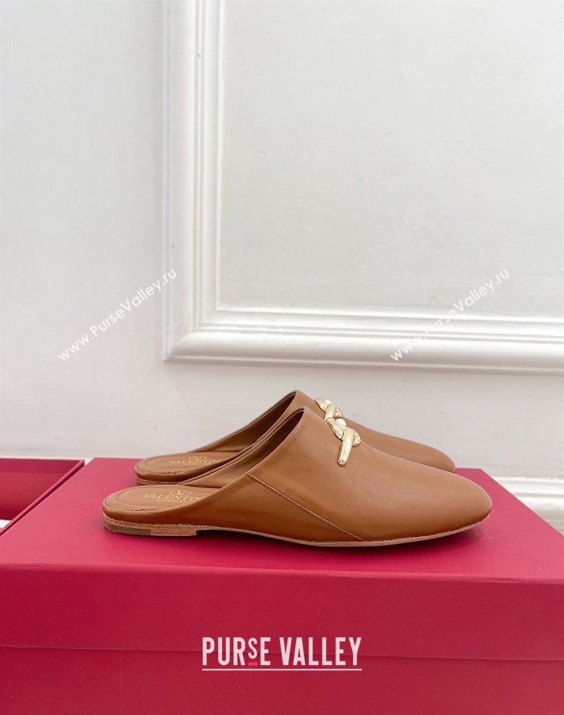 Valentino The Bold Edition VLogo Flat Mules Tan Brown 2024 0429 (MD-240429086)