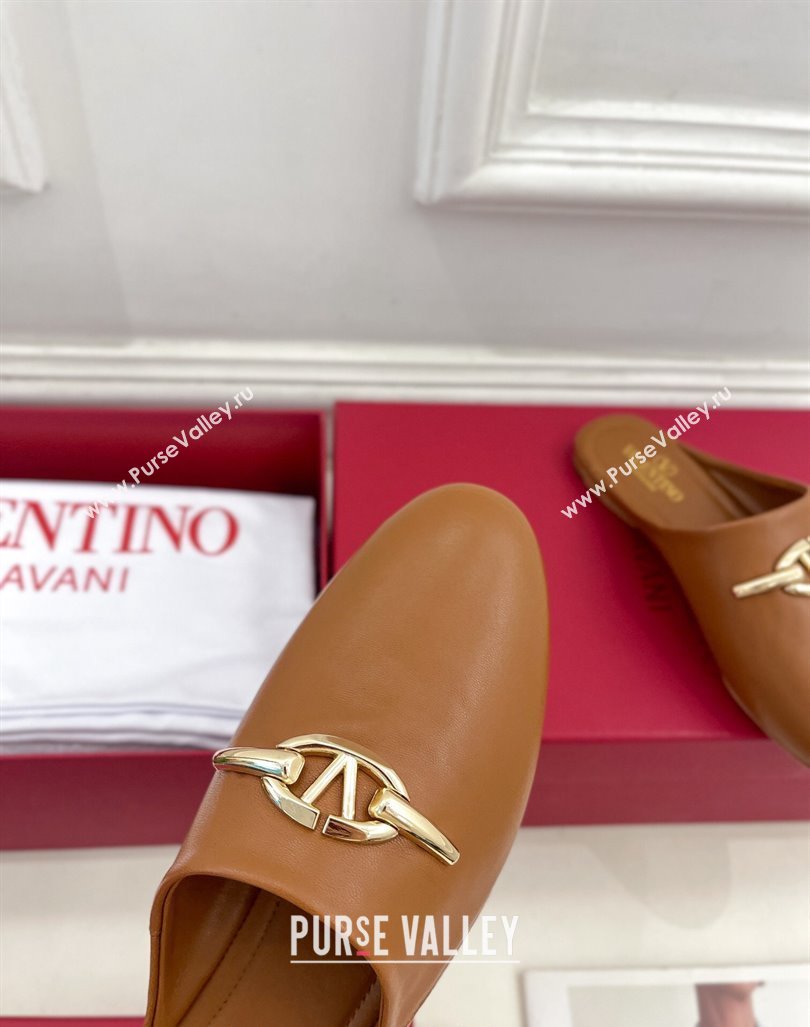 Valentino The Bold Edition VLogo Flat Mules Tan Brown 2024 0429 (MD-240429086)