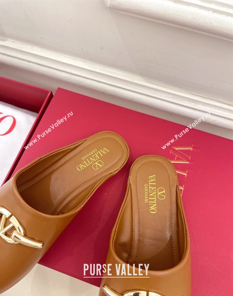 Valentino The Bold Edition VLogo Flat Mules Tan Brown 2024 0429 (MD-240429086)