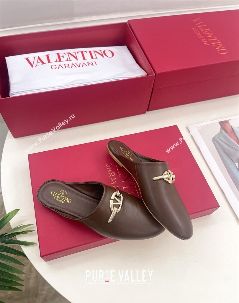 Valentino The Bold Edition VLogo Flat Mules Dark Brown 2024 0429 (MD-240429087)