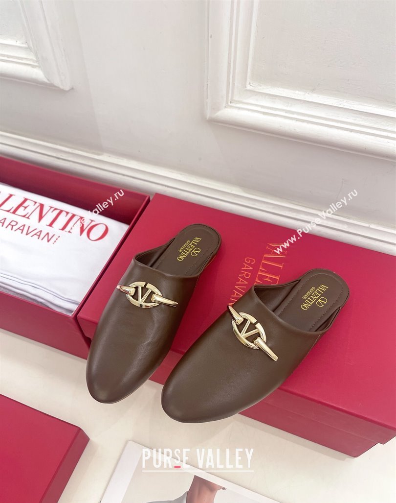 Valentino The Bold Edition VLogo Flat Mules Dark Brown 2024 0429 (MD-240429087)