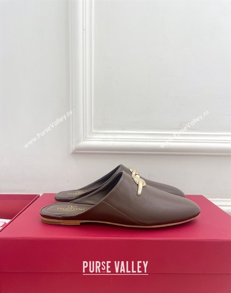 Valentino The Bold Edition VLogo Flat Mules Dark Brown 2024 0429 (MD-240429087)