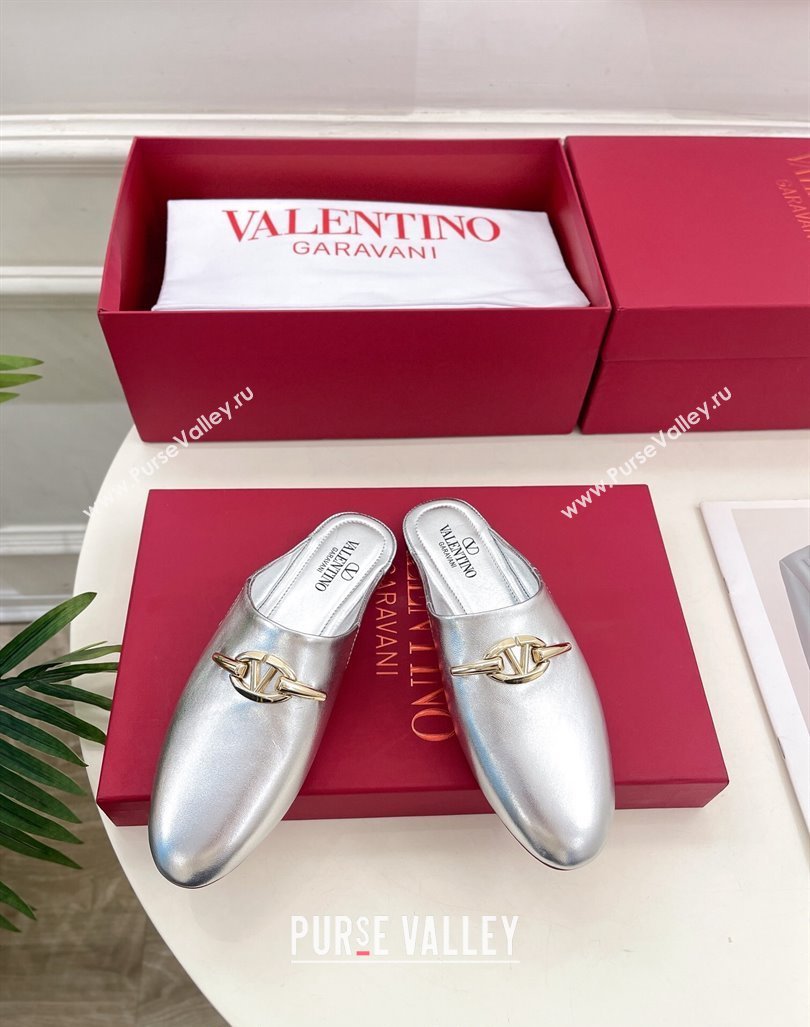 Valentino The Bold Edition VLogo Flat Mules Silver 2024 0429 (MD-240429090)