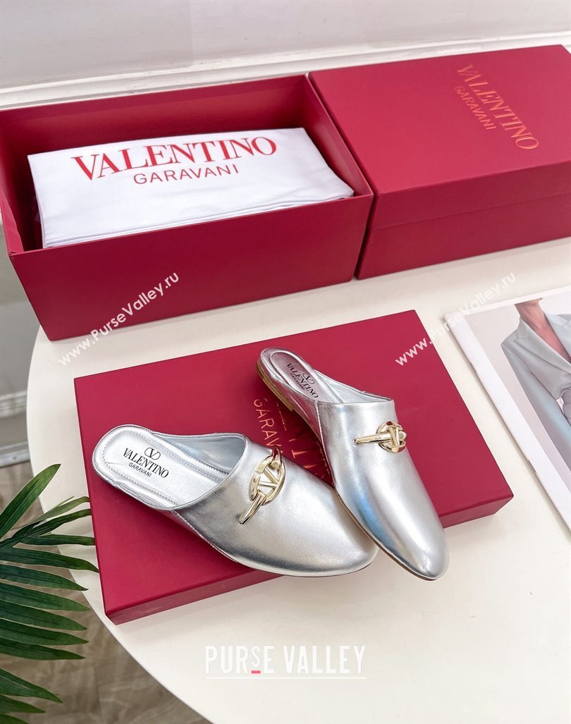 Valentino The Bold Edition VLogo Flat Mules Silver 2024 0429 (MD-240429090)