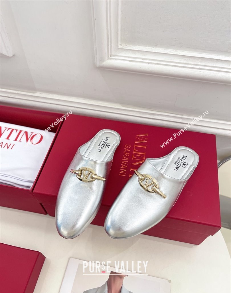 Valentino The Bold Edition VLogo Flat Mules Silver 2024 0429 (MD-240429090)