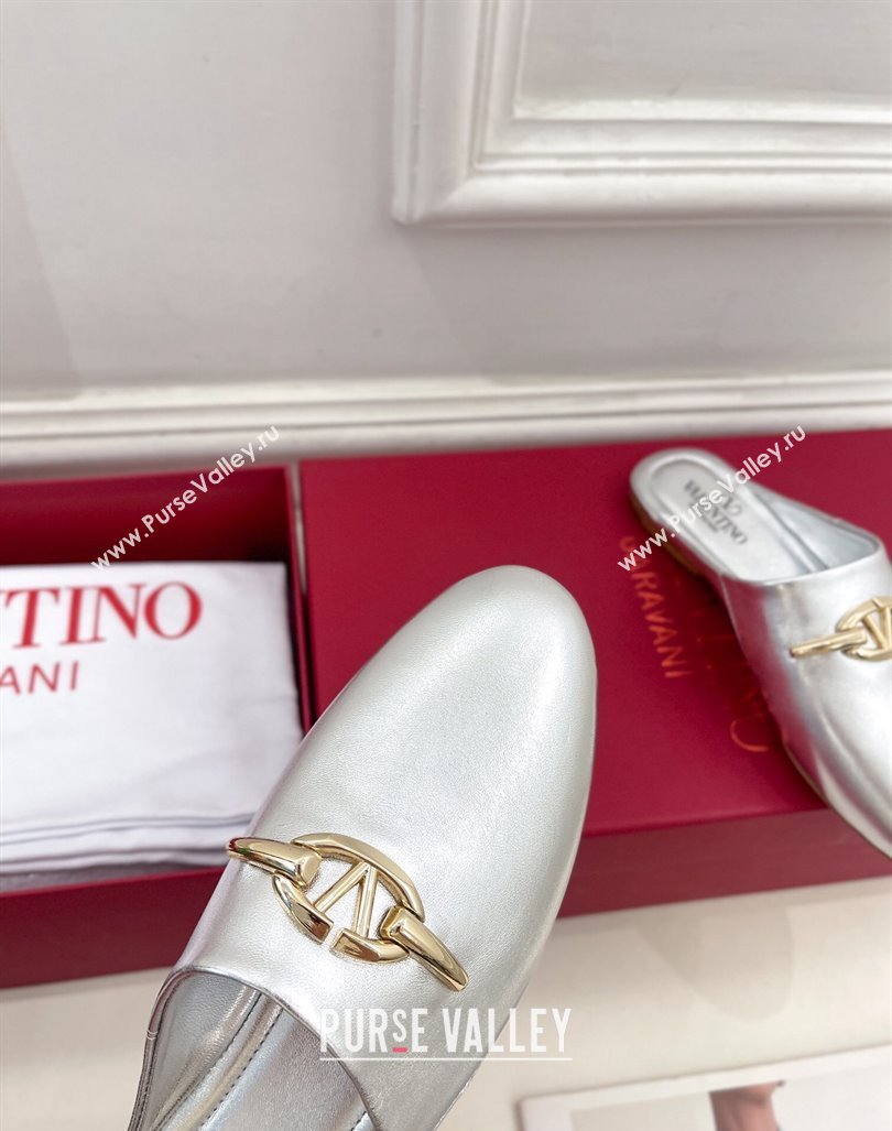 Valentino The Bold Edition VLogo Flat Mules Silver 2024 0429 (MD-240429090)