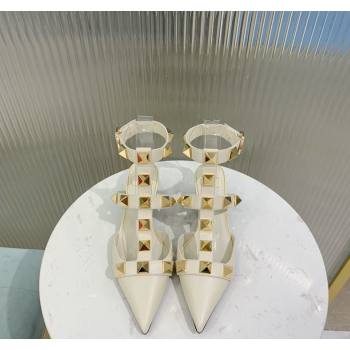 Valentino Roman Stud Calfskin Pumps 4/8cm with Ankle Strap White 2024 (KER-240429093)