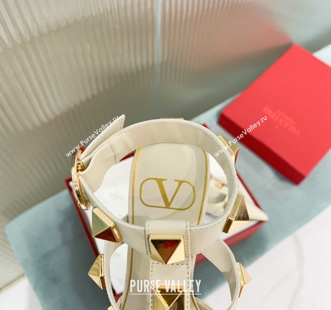 Valentino Roman Stud Calfskin Pumps 4/8cm with Ankle Strap White 2024 (KER-240429093)