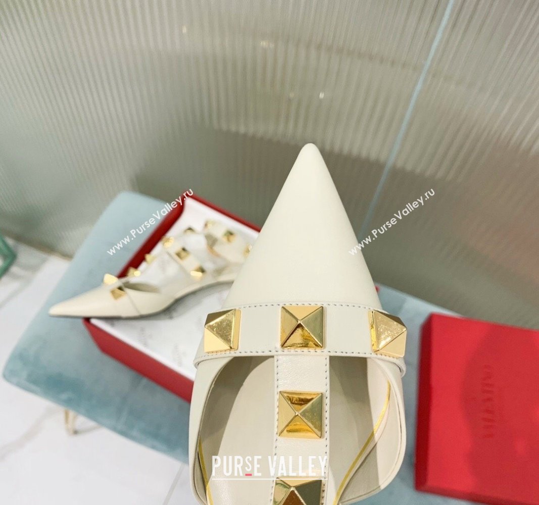 Valentino Roman Stud Calfskin Pumps 4/8cm with Ankle Strap White 2024 (KER-240429093)
