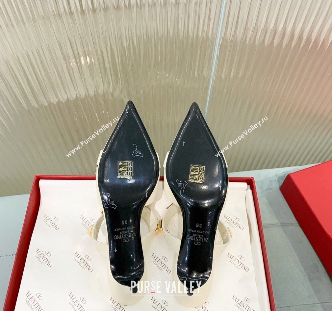 Valentino Roman Stud Calfskin Pumps 4/8cm with Ankle Strap White 2024 (KER-240429093)