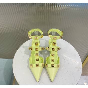 Valentino Roman Stud Calfskin Pumps 4/8cm with Ankle Strap Yellow 2024 (KER-240429096)