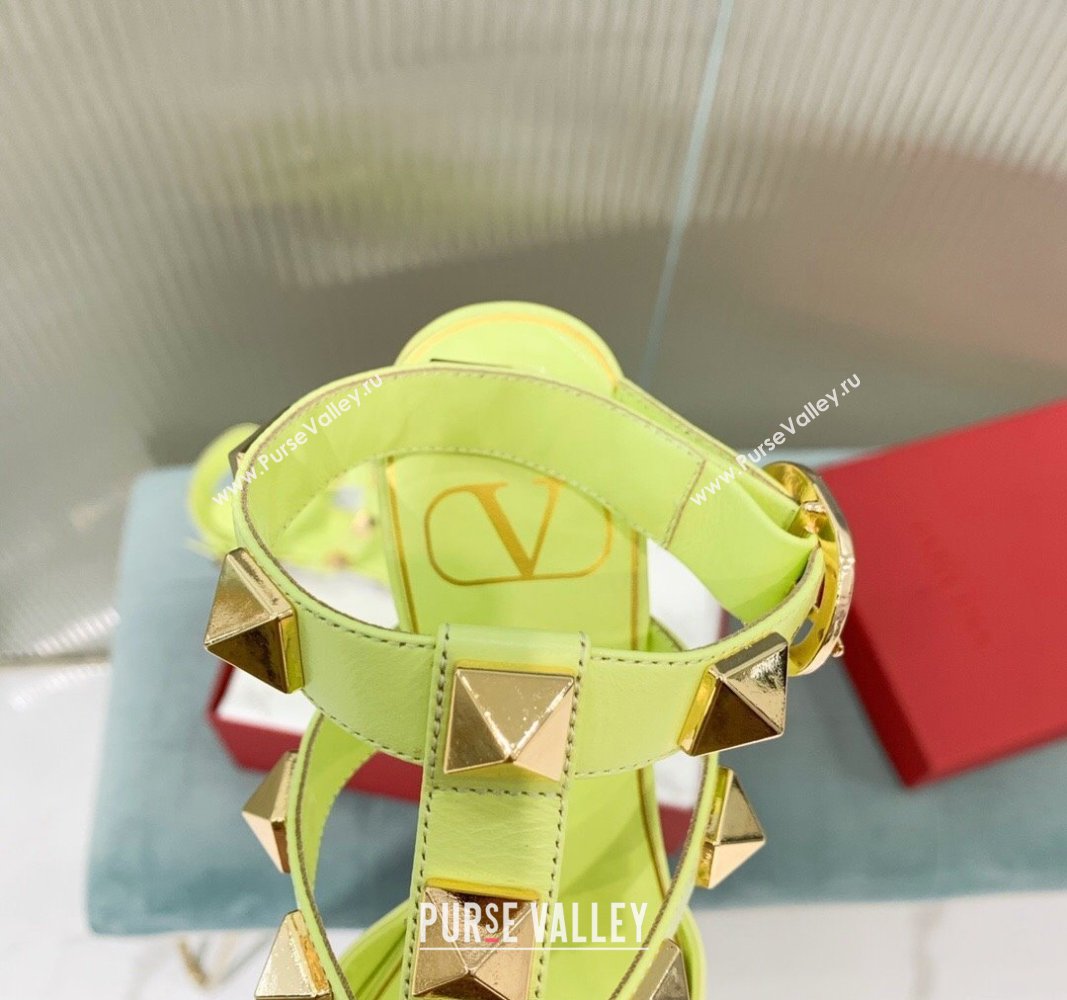 Valentino Roman Stud Calfskin Pumps 4/8cm with Ankle Strap Yellow 2024 (KER-240429096)