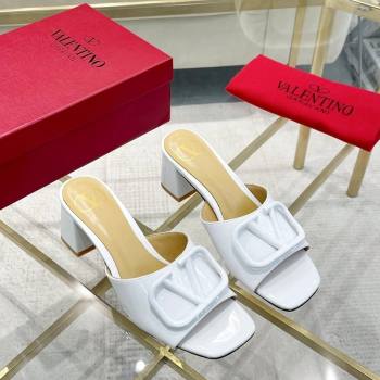 Valentino VLogo Patent Calfskin Heel Slide Sandals 6cm Snow White 2024 042902 (MD-240429036)