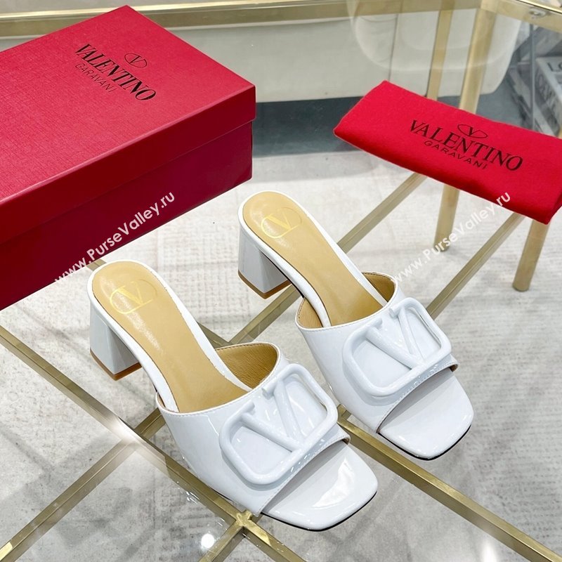 Valentino VLogo Patent Calfskin Heel Slide Sandals 6cm Snow White 2024 042902 (MD-240429036)