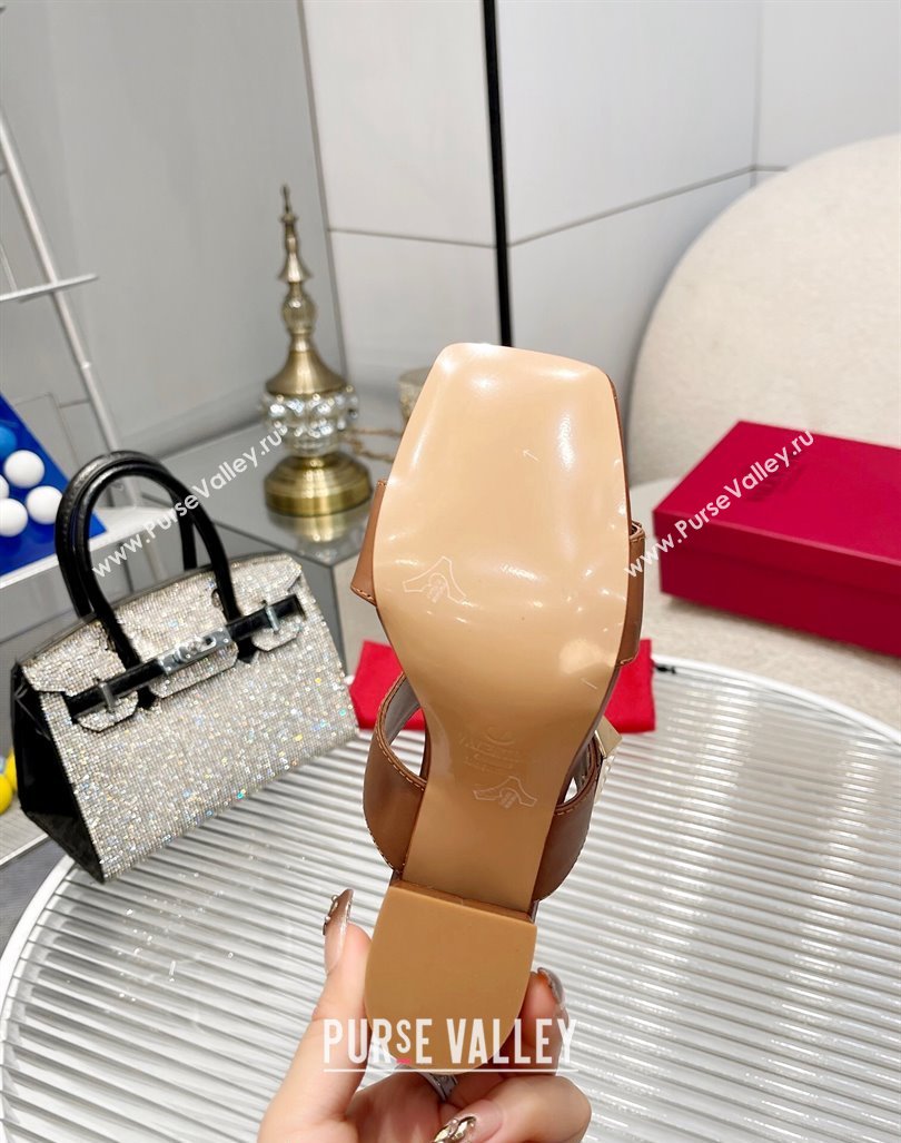 Valentino One Stud Calfskin Heel Slide Sandals 8.5cm Brown 2024 042901 (MD-240429022)