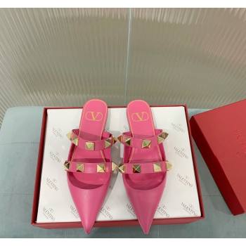 Valentino Roman Stud Calfskin Flat Mules with Straps Pink 2024 0429 (KER-240429119)