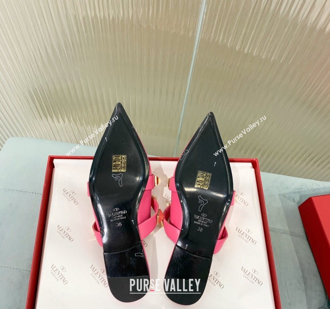 Valentino Roman Stud Calfskin Flat Mules with Straps Pink 2024 0429 (KER-240429119)