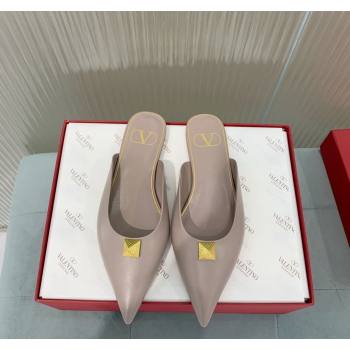Valentino One Stud Calfskin Flat Mules Grey 2024 0429 (KER-240429126)