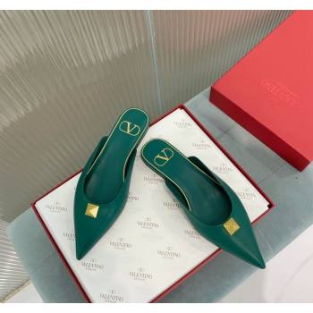 Valentino One Stud Calfskin Flat Mules Green 2024 0429 (KER-240429129)