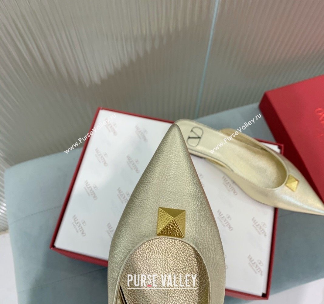 Valentino One Stud Calfskin Flat Mules Light Gold 2024 0429 (KER-240429132)