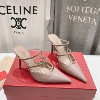 Valentino Rockstud Wispy Calfskin Leather Heel Mules 9cm Dusty Pink 2024 0429 (MD-240429143)