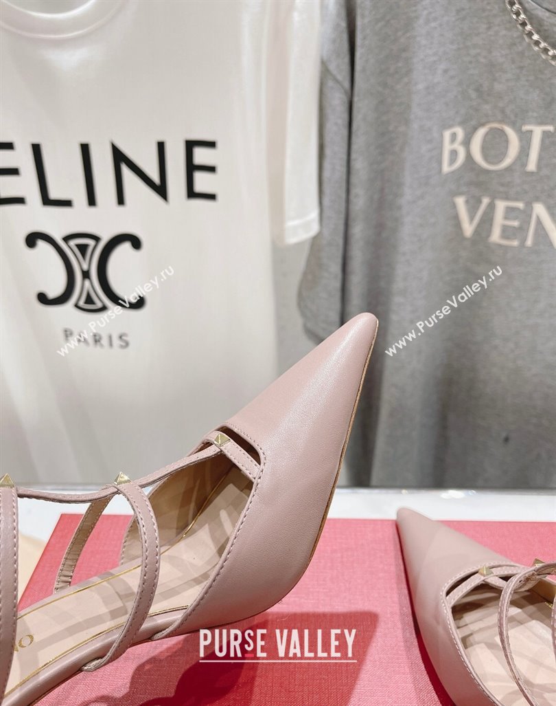 Valentino Rockstud Wispy Calfskin Leather Heel Mules 9cm Dusty Pink 2024 0429 (MD-240429143)