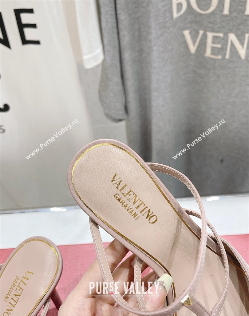 Valentino Rockstud Wispy Calfskin Leather Heel Mules 9cm Dusty Pink 2024 0429 (MD-240429143)