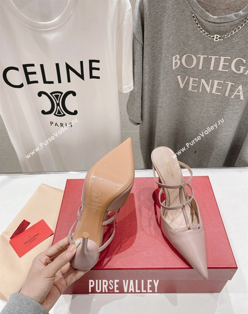 Valentino Rockstud Wispy Calfskin Leather Heel Mules 9cm Dusty Pink 2024 0429 (MD-240429143)