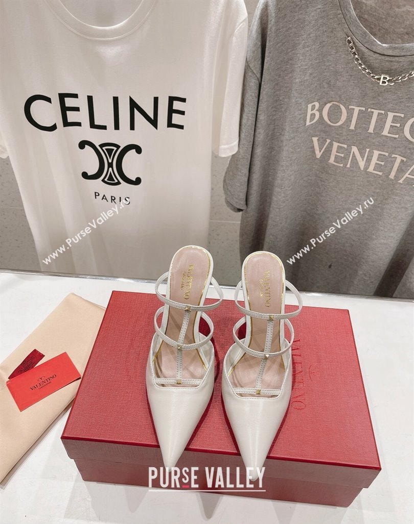 Valentino Rockstud Wispy Calfskin Leather Heel Mules 9cm White 2024 0429 (MD-240429144)