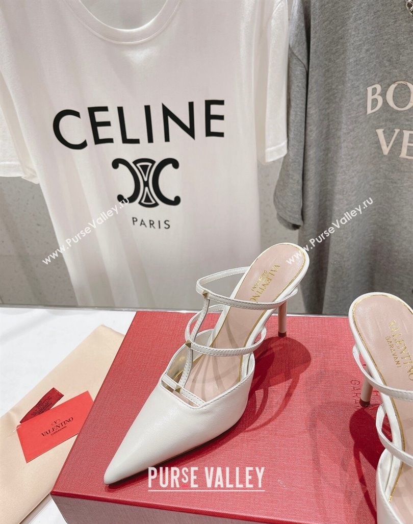 Valentino Rockstud Wispy Calfskin Leather Heel Mules 9cm White 2024 0429 (MD-240429144)