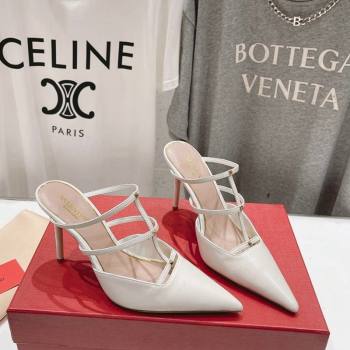 Valentino Rockstud Wispy Calfskin Leather Heel Mules 9cm White 2024 0429 (MD-240429144)