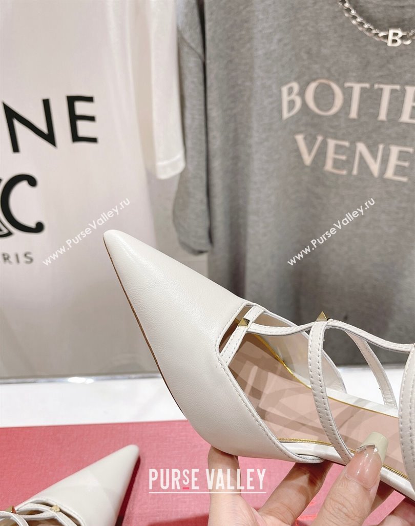 Valentino Rockstud Wispy Calfskin Leather Heel Mules 9cm White 2024 0429 (MD-240429144)