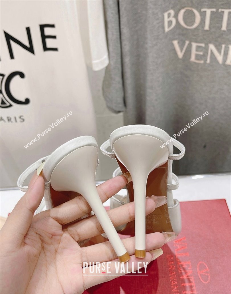 Valentino Rockstud Wispy Calfskin Leather Heel Mules 9cm White 2024 0429 (MD-240429144)