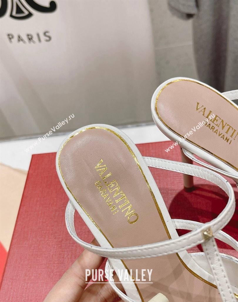 Valentino Rockstud Wispy Calfskin Leather Heel Mules 9cm White 2024 0429 (MD-240429144)