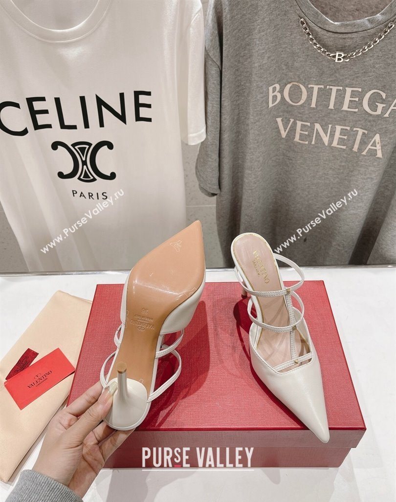Valentino Rockstud Wispy Calfskin Leather Heel Mules 9cm White 2024 0429 (MD-240429144)
