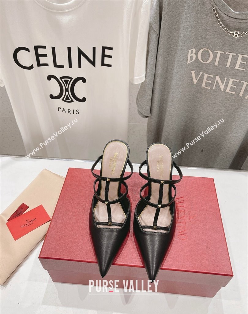 Valentino Rockstud Wispy Calfskin Leather Heel Mules 9cm Black 2024 0429 (MD-240429145)