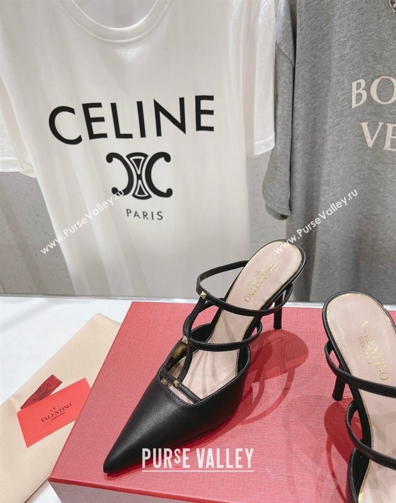 Valentino Rockstud Wispy Calfskin Leather Heel Mules 9cm Black 2024 0429 (MD-240429145)
