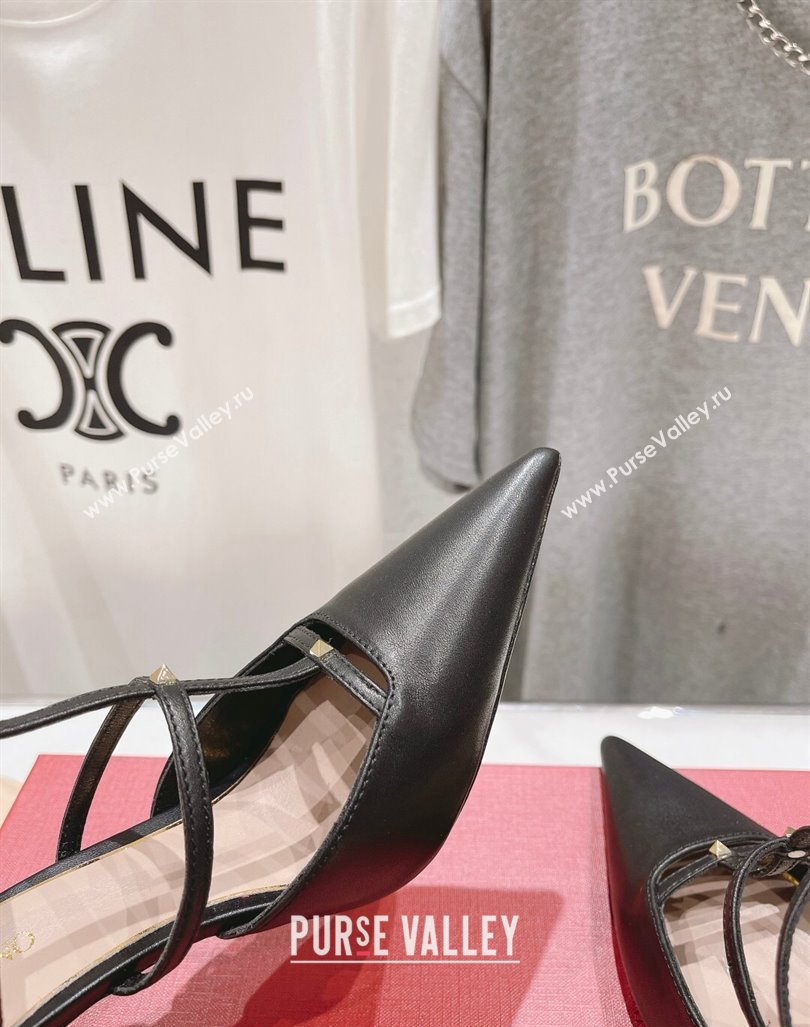 Valentino Rockstud Wispy Calfskin Leather Heel Mules 9cm Black 2024 0429 (MD-240429145)