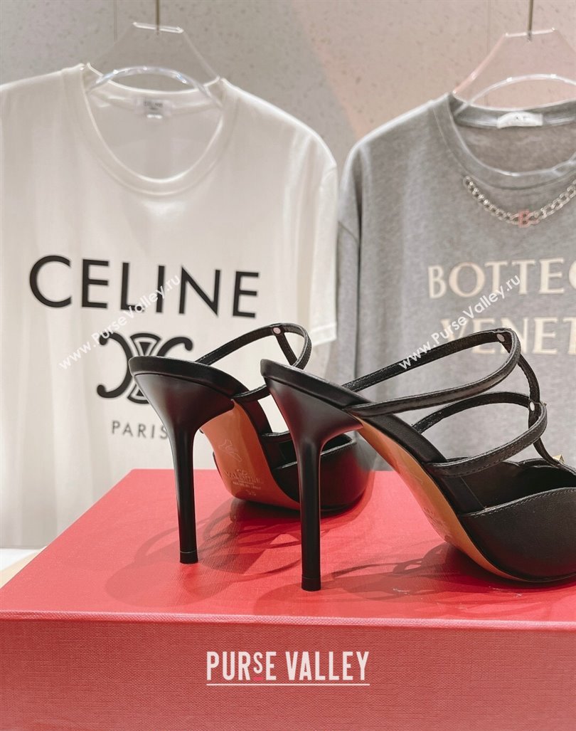 Valentino Rockstud Wispy Calfskin Leather Heel Mules 9cm Black 2024 0429 (MD-240429145)