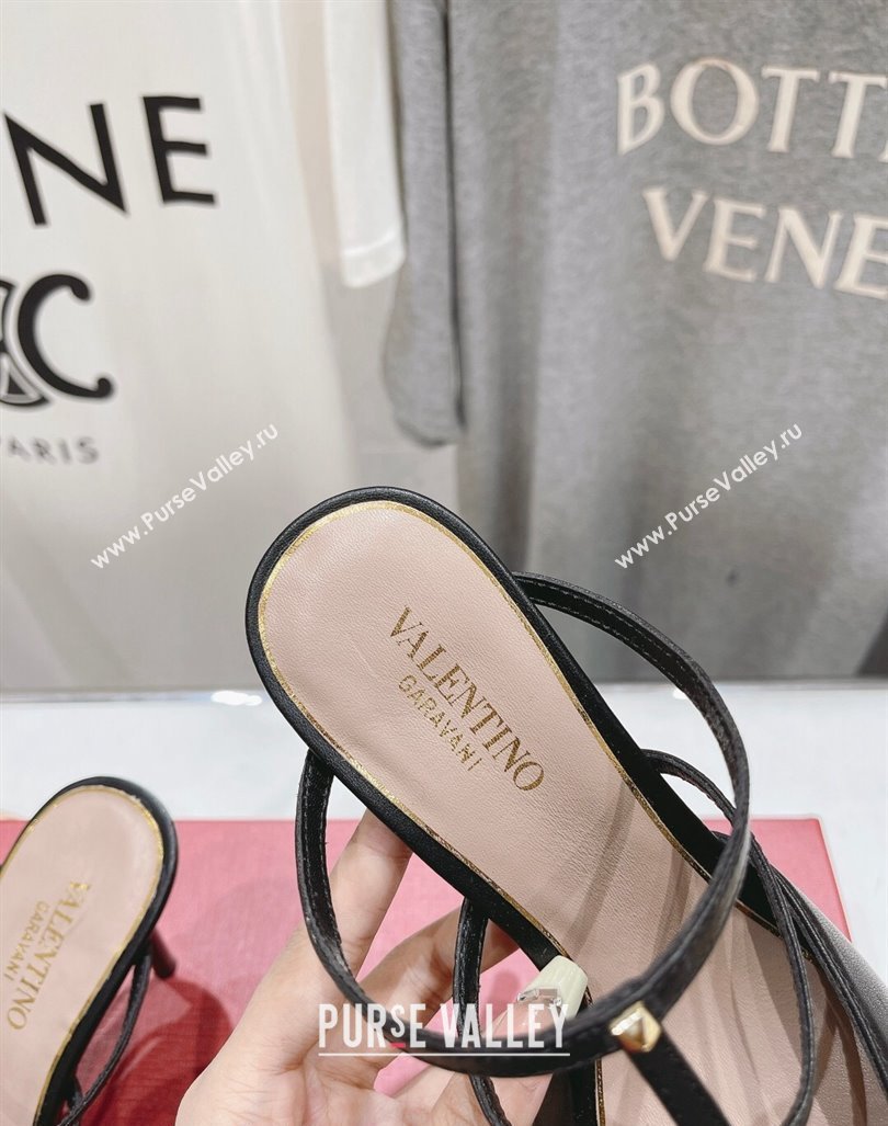 Valentino Rockstud Wispy Calfskin Leather Heel Mules 9cm Black 2024 0429 (MD-240429145)