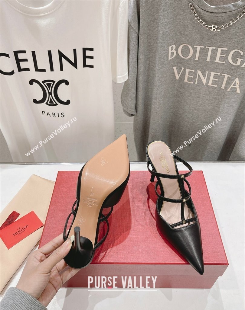 Valentino Rockstud Wispy Calfskin Leather Heel Mules 9cm Black 2024 0429 (MD-240429145)