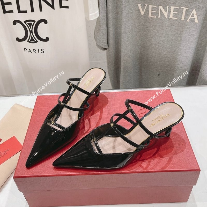 Valentino Rockstud Wispy Patent Calfskin Heel Mules 6cm Black 2024 0429 (MD-240429146)