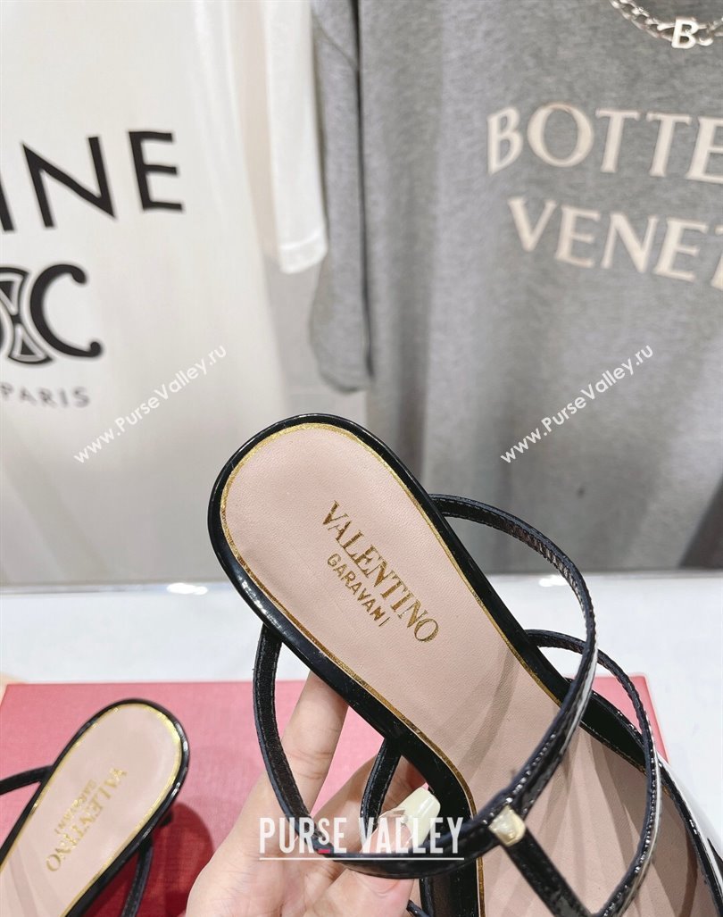 Valentino Rockstud Wispy Patent Calfskin Heel Mules 6cm Black 2024 0429 (MD-240429146)