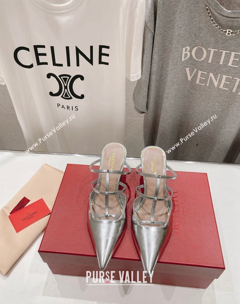 Valentino Rockstud Wispy Calfskin Heel Mules 6cm Silver 2024 0429 (MD-240429148)